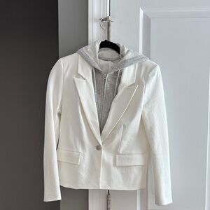 Evereve Cream Blazer with Gray Hoodie
